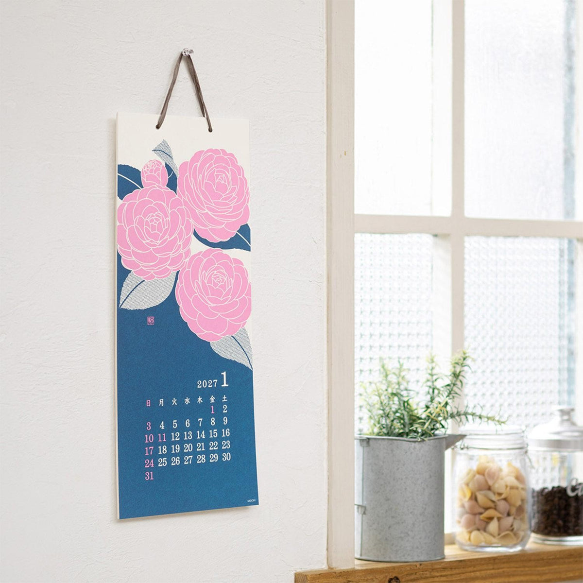 MIDORI Calendar Wall-Hanging Echizen Washi L Flower 2027
