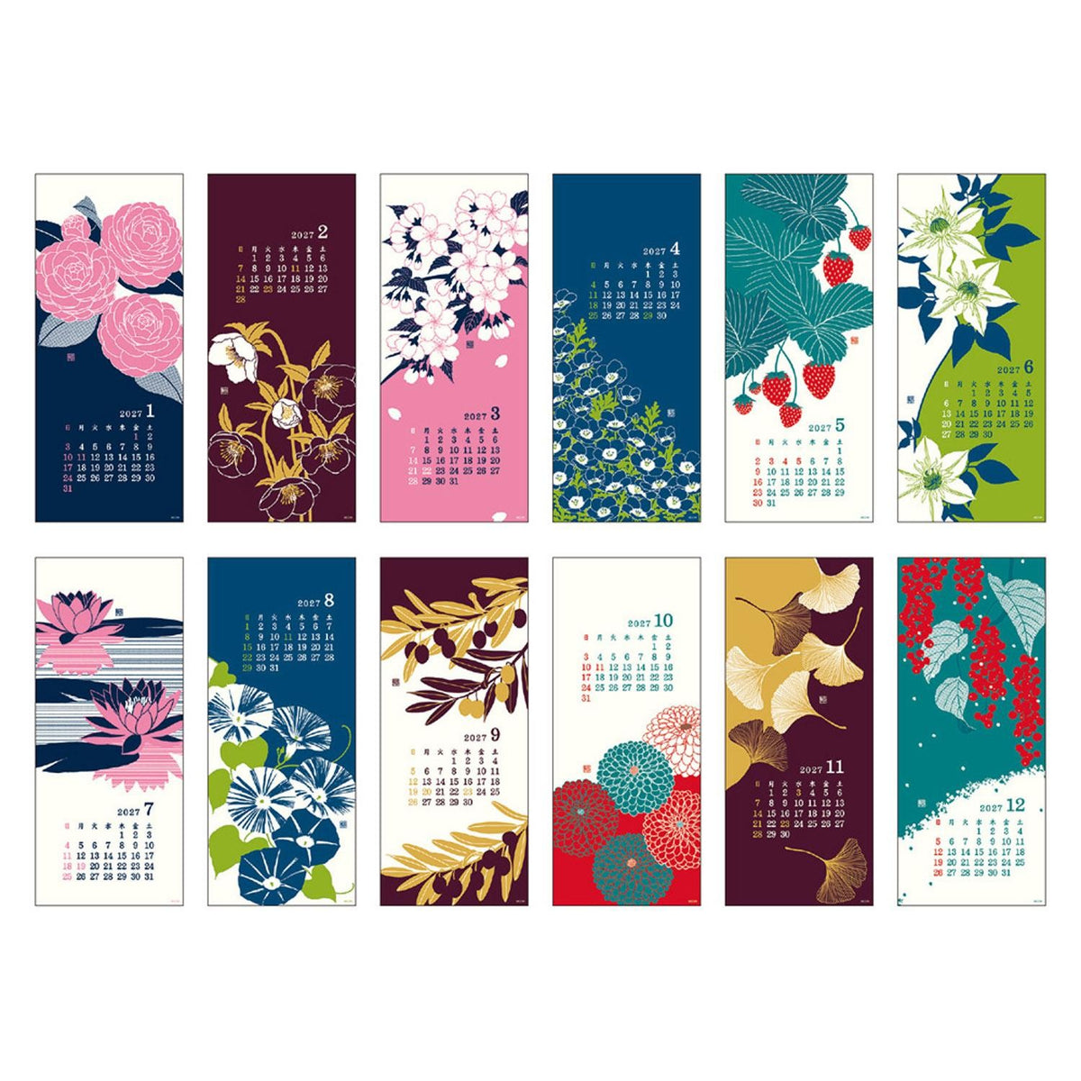 MIDORI Calendar Wall-Hanging Echizen Washi L Flower 2027