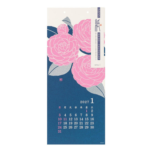 MIDORI Calendar Wall-Hanging Echizen Washi L Flower 2027