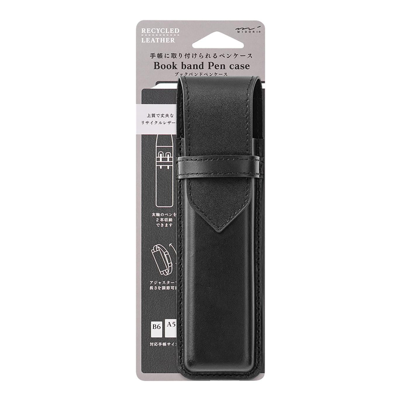 Book Band Pen Case Recycled leather for B6 - A5 Black