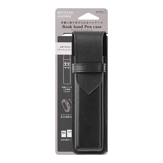 Book Band Pen Case Recycled leather for B6 - A5 Black