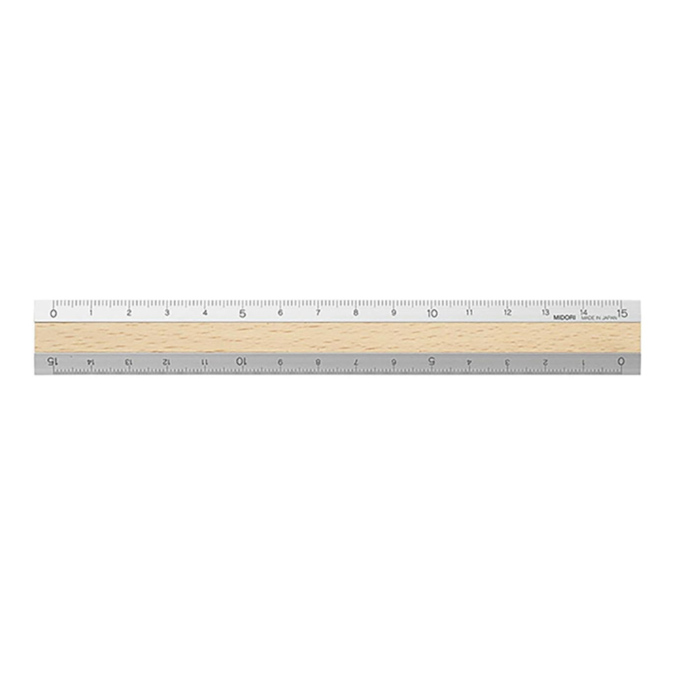 Aluminum & Wood Ruler 15cm Light Brown