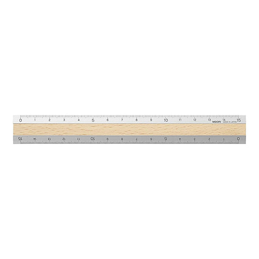 Aluminum & Wood Ruler 15cm Light Brown