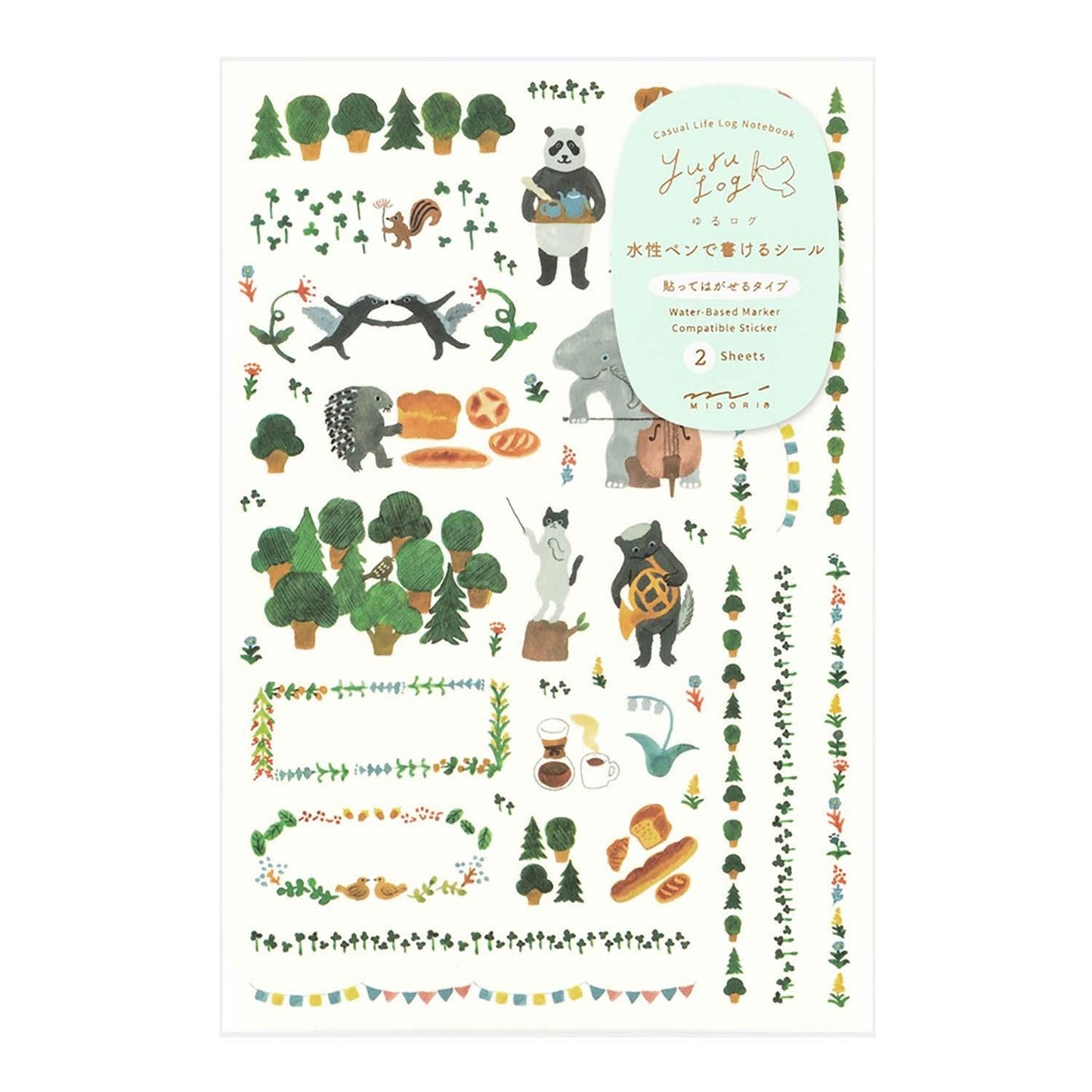 Yuru Log Sticker 2 Sheets Forest Animal