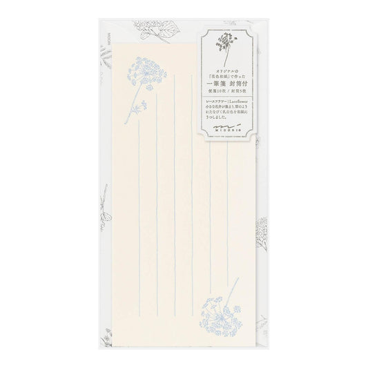 Message Letter Sheet with Envelope Original Floral-Colored Washi Paper White