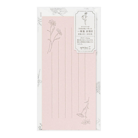 Message Letter Sheet with Envelope Original Floral-Colored Washi Paper Pink
