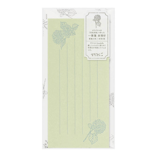 Message Letter Sheet with Envelope Original Floral-Colored Washi Paper Green