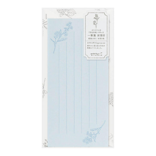 Message Letter Sheet with Envelope Original Floral-Colored Washi Paper Blue